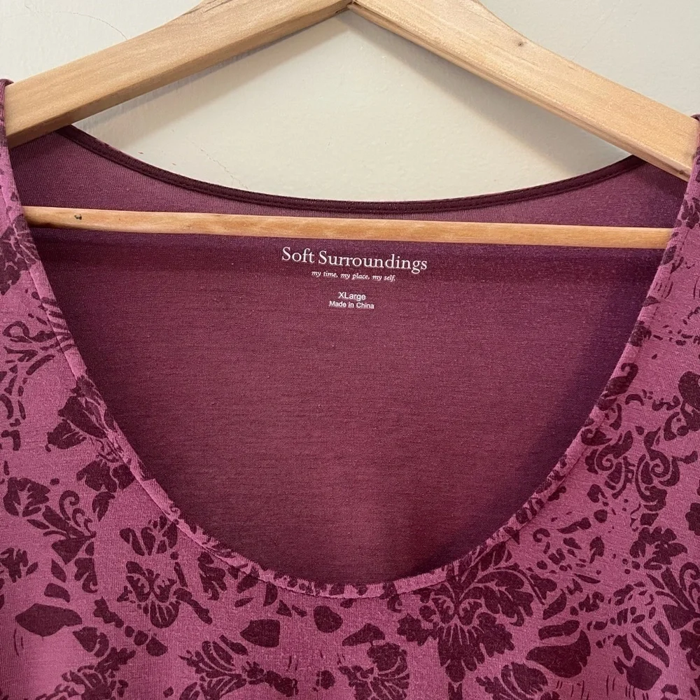 Soft Surroundings Tunic Pullover Top Floral Eggplant purple 6” Side Vs sz XL - Picture 8 of 11